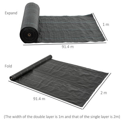 2m x 90m Weed Control Membrane, Heavy Duty Weed Control Barrier Fabric, 90gsm Ground Cover for Patios, Garden, Flower beds
