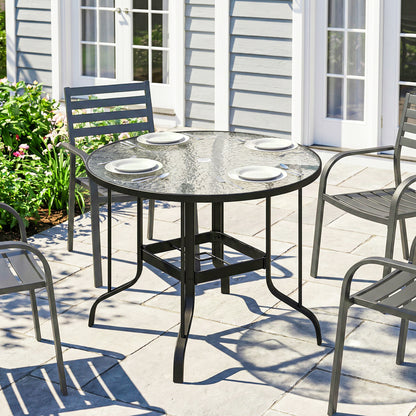 Tempered Glass Top Round Outdoor Dining Table with Parasol Hole, 96.5 x 96.5 x 71 cm