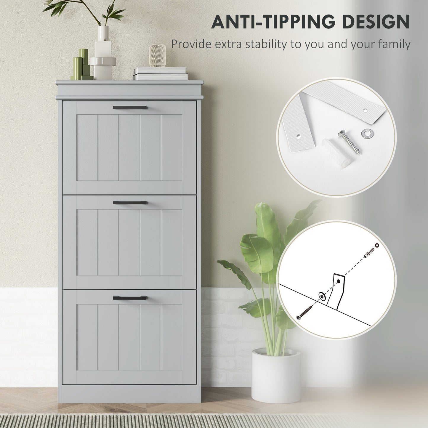 Three-Drawer Minimalistic Shoe Cabinet - Grey
