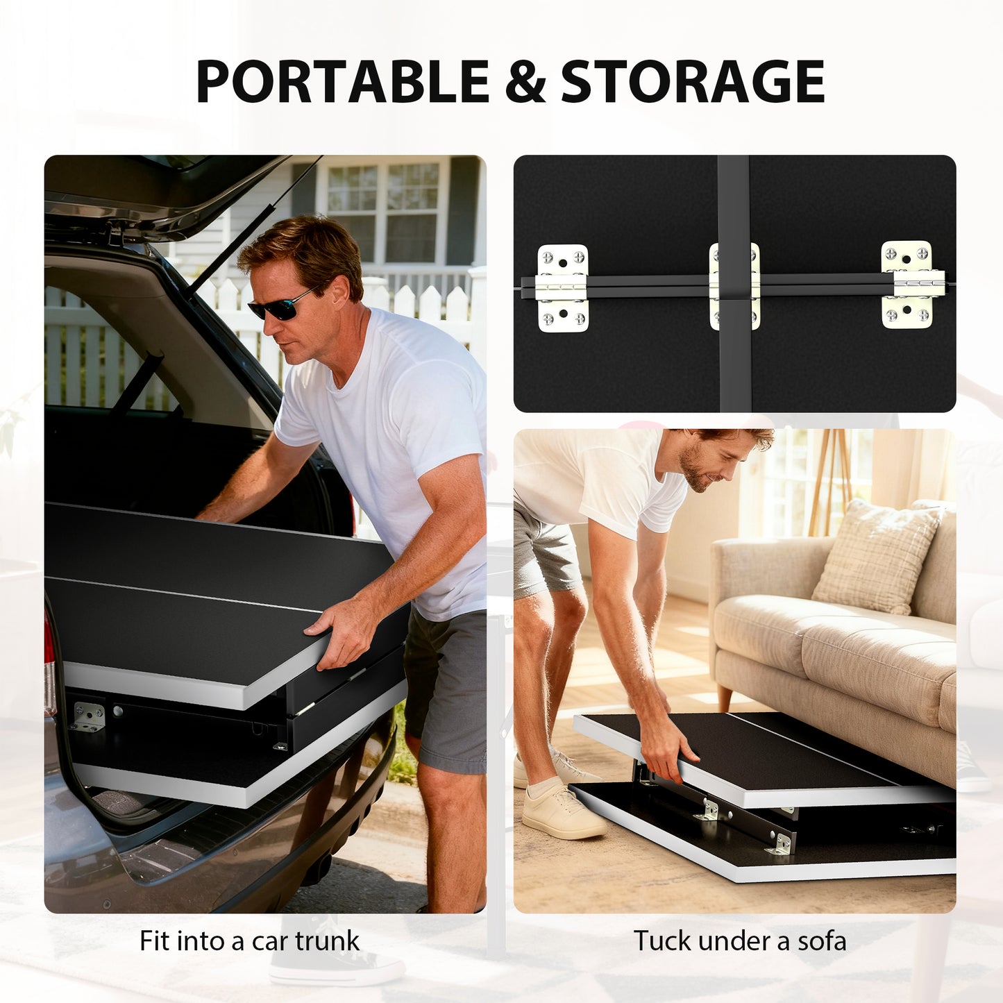 5ft Mid-Size Table Tennis Table, Ping Pong Table with Net, 2 Table Tennis Paddles and 3 Balls for Indoor Game, Black