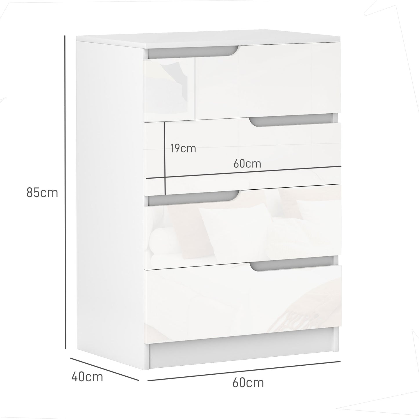 Chest of Four High Gloss Front Drawers - White
