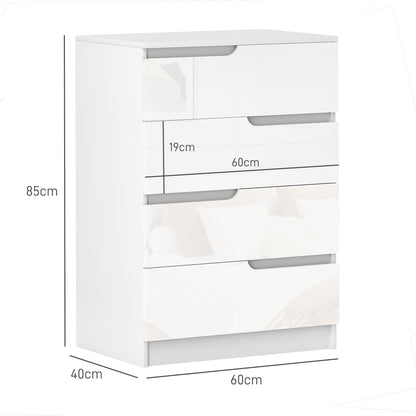 Chest of Four High Gloss Front Drawers - White