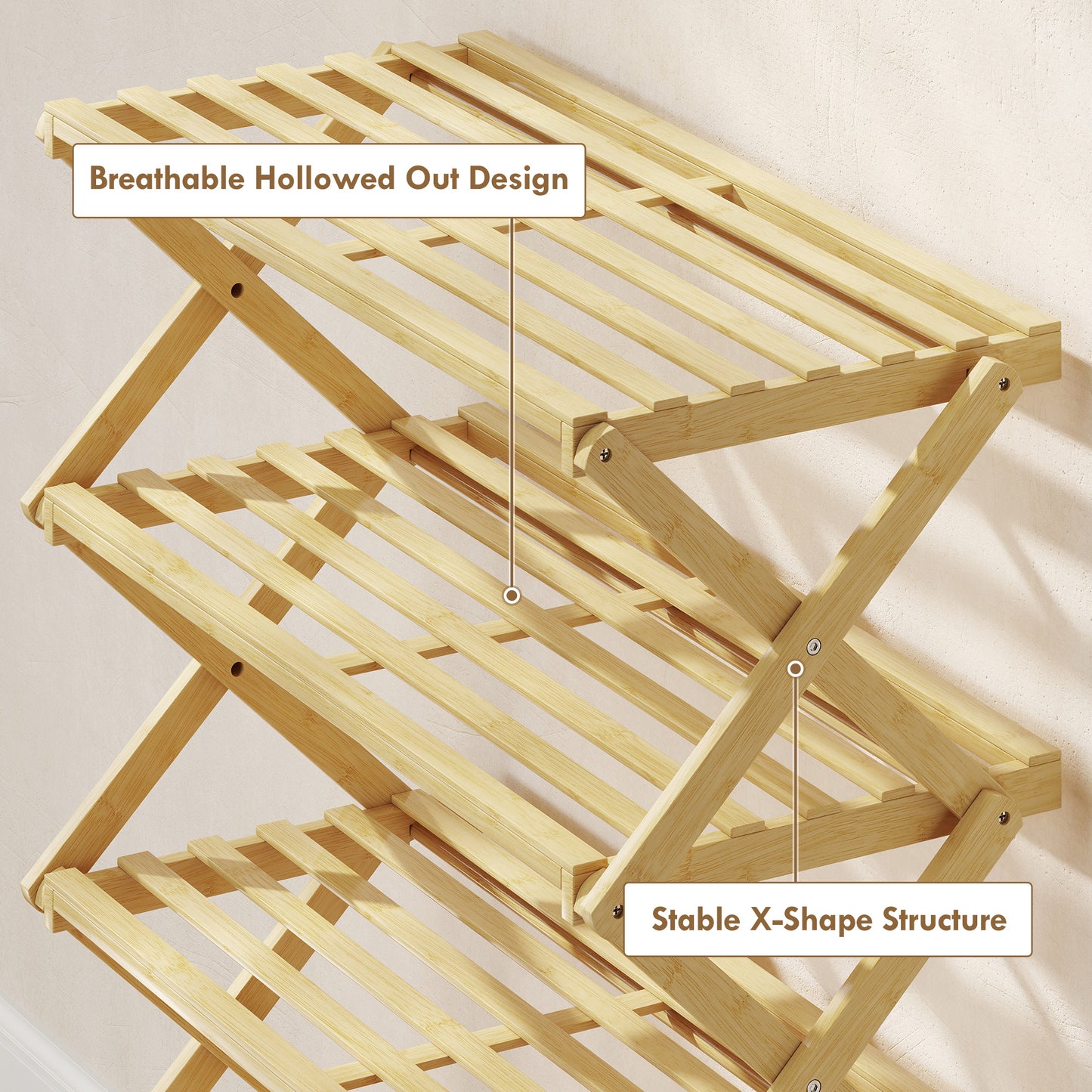 Four-Tier Folding Bamboo Shoe Rack - Natural Finish