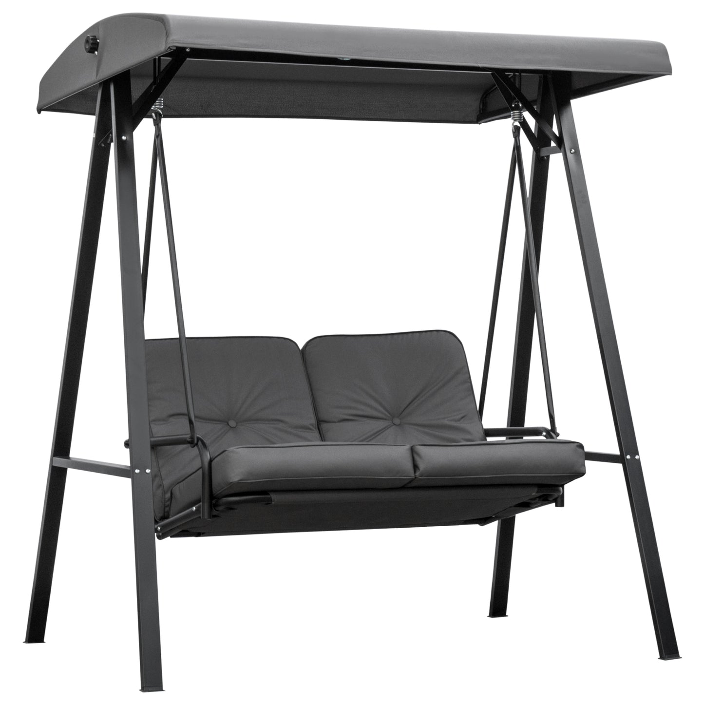 2 Seater Garden Swing Chair with Adjustable Tilting Canopy, Outdoor Hammock Bench with Steel Frame for Patio