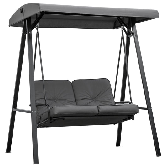 2 Seater Garden Swing Chair with Adjustable Tilting Canopy, Outdoor Hammock Bench with Steel Frame for Patio
