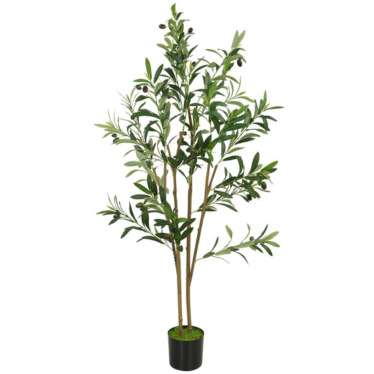 Decorative Artificial Plant, 120 cm Silk Olive Tree with 303 Leaves in Cement Pot, Fake Plant