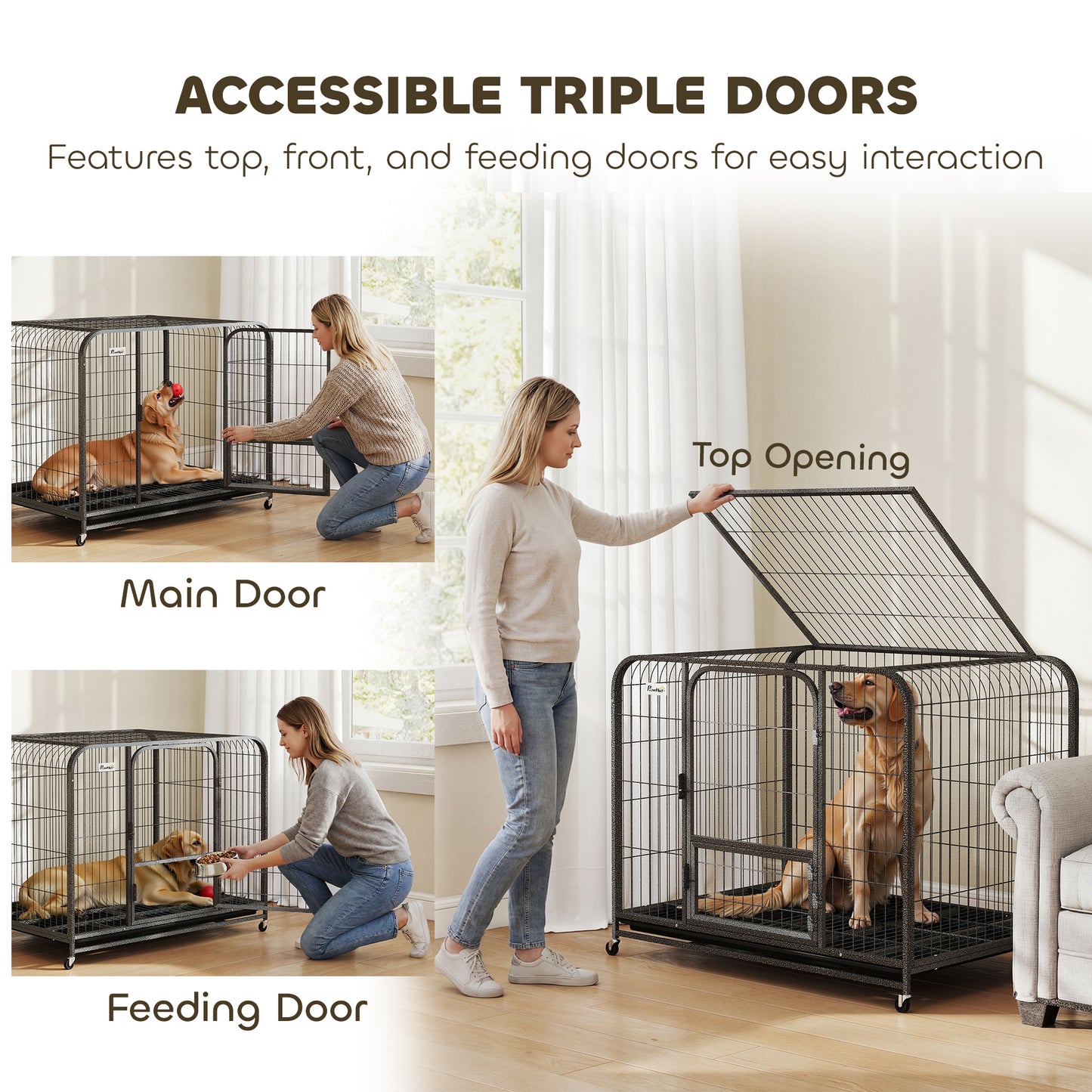 Heavy Duty Dog Crate,116 x 77 x 88 cm, Large Dog Cage for Small to Large Breeds