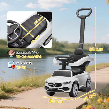 2 in 1 Baby Ride on Push Car Mercedes-Benz C-Class Licensed Walker Foot to Floor Push-Along with Removable Handle, White