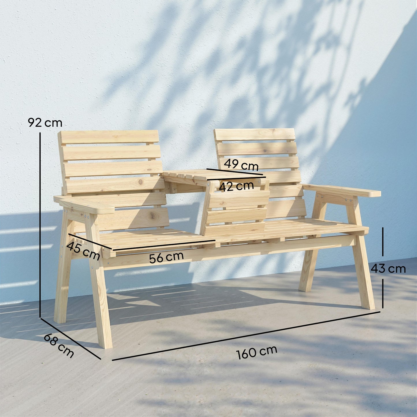 Fir Wood Convertible 2 to 3 Seater Outdoor Garden Bench, Natural Wood Finish