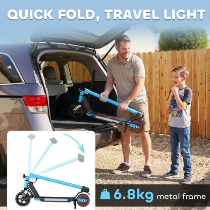 Folding Electric Scooter for Kids, with Dual Brakes, Front Suspension, LED Colourful Lights, Blue