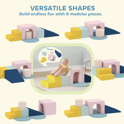 8-Piece Foam Play Blocks for Kids, Soft Motor Skill Blocks with Washable Velvet Covers, Indoor Climbing Set, Multicolor