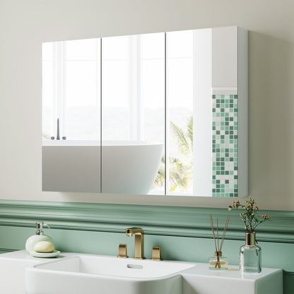 Three-Mirror Bathroom Storage Cabinet - White