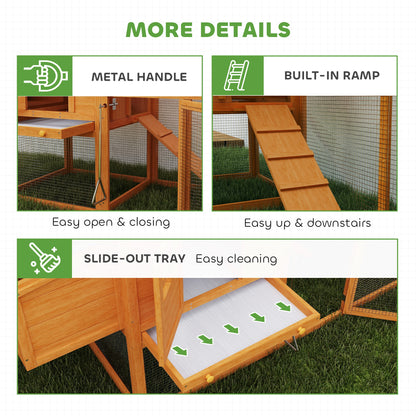 Wooden Chicken Coop with Run, Nesting Box, Slide-out Tray, Ramp, Perches, Asphalt Roof, 179 x 67 x 115cm
