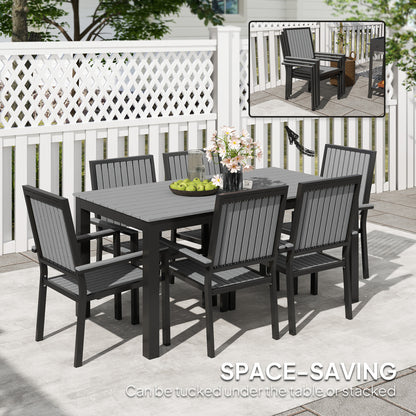 6 Seater Garden Dining Set with Stackable Chairs, Aluminium Frame, Rectangular Plastic Top, Garden Furniture Set