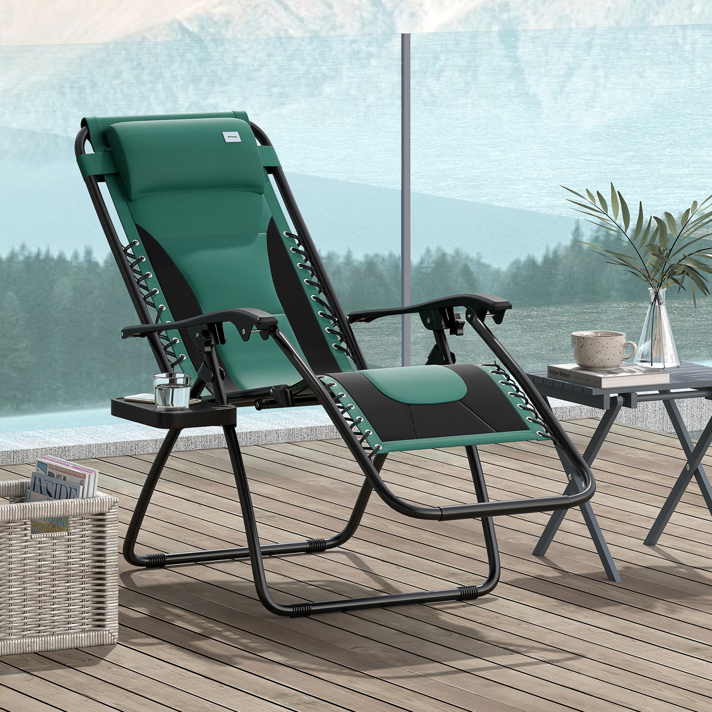 Zero Gravity Lounger Chair, Folding Reclining Patio Chair with Padded Seat, Cup Holder