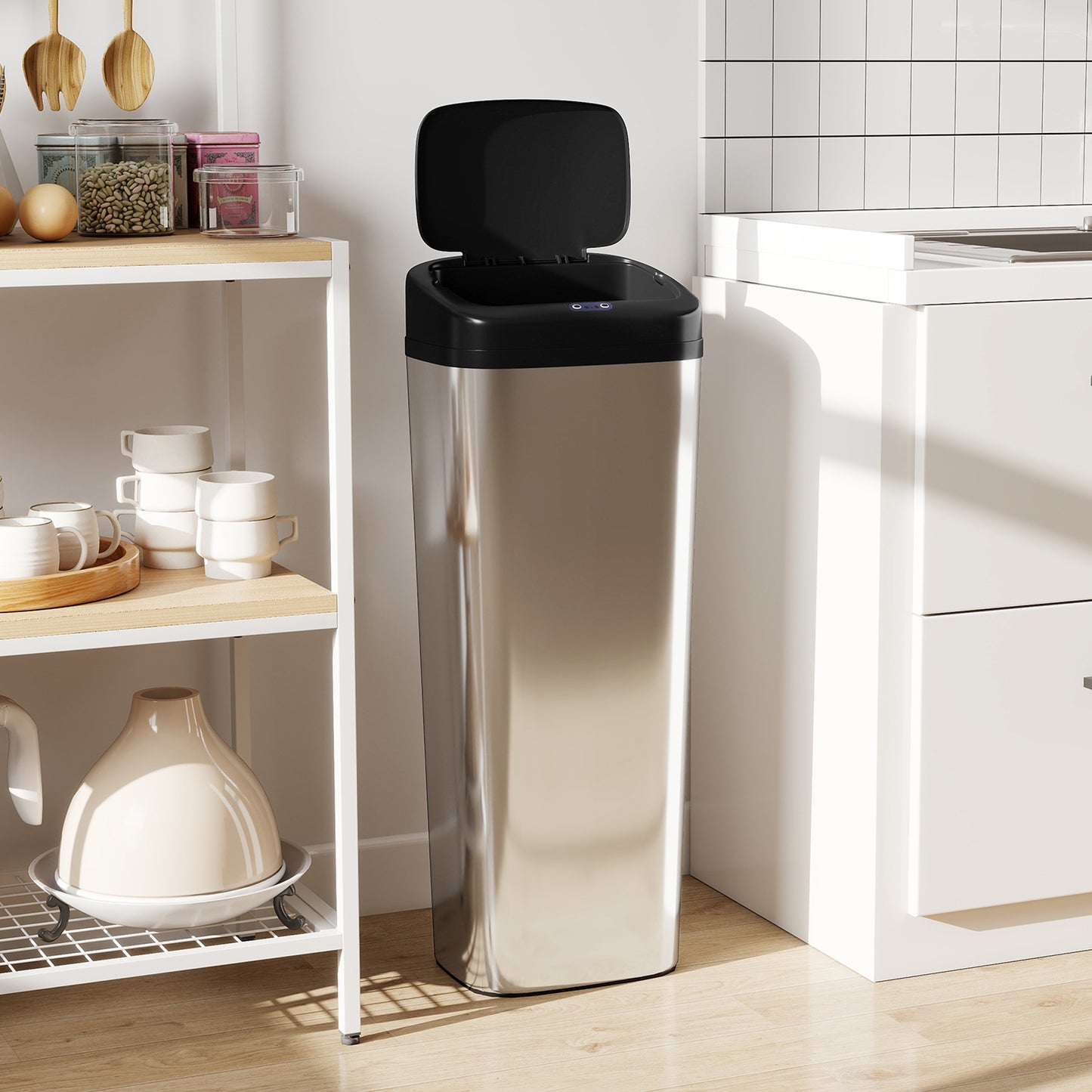 50L Stainless Steel Sensor Bin - Silver Tone