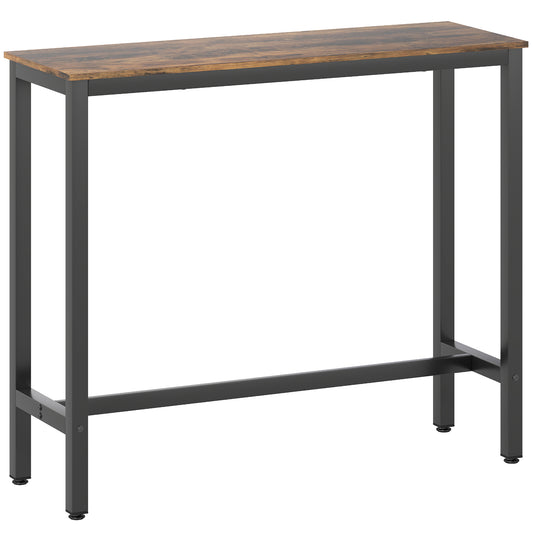 Rectangular Bar Table, Wood Effect Pub Coffee Table for Small Space, Breakfast Dining, Kitchen, Industrial, Rustic Brown