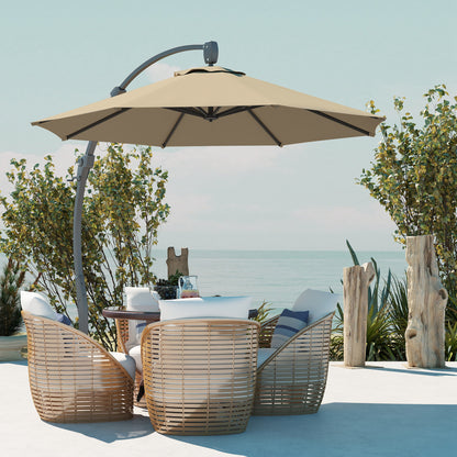 3(m) Garden Cantilever Parasol, Round Overhanging Umbrella with Crank Handle, Cross Base, Aluminium Frame and 360° Rotation