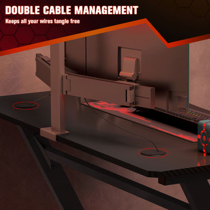 Gaming Desk 120 x 65 cm Steel Frame with Cup Holder, Headphone Hook, Adjustable Feet and Cable Organiser