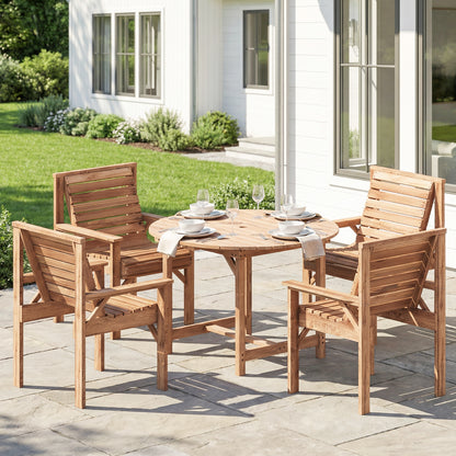 5 Pieces Garden Dining Set with Parasol Hole, Round Outdoor Table and Chairs, 4 Seater Wooden Garden Furniture, Natural
