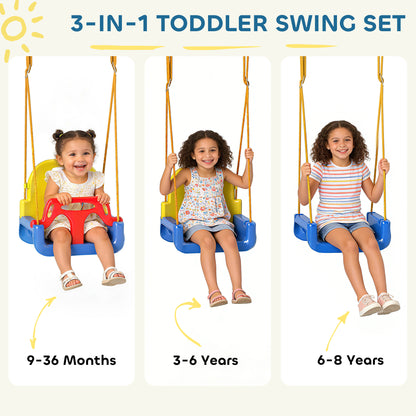 3 in 1 Toddler Swing Set, Folding Child Swing Set with Seat Belt, Adjustable Seat for Outdoor Indoor, Blue