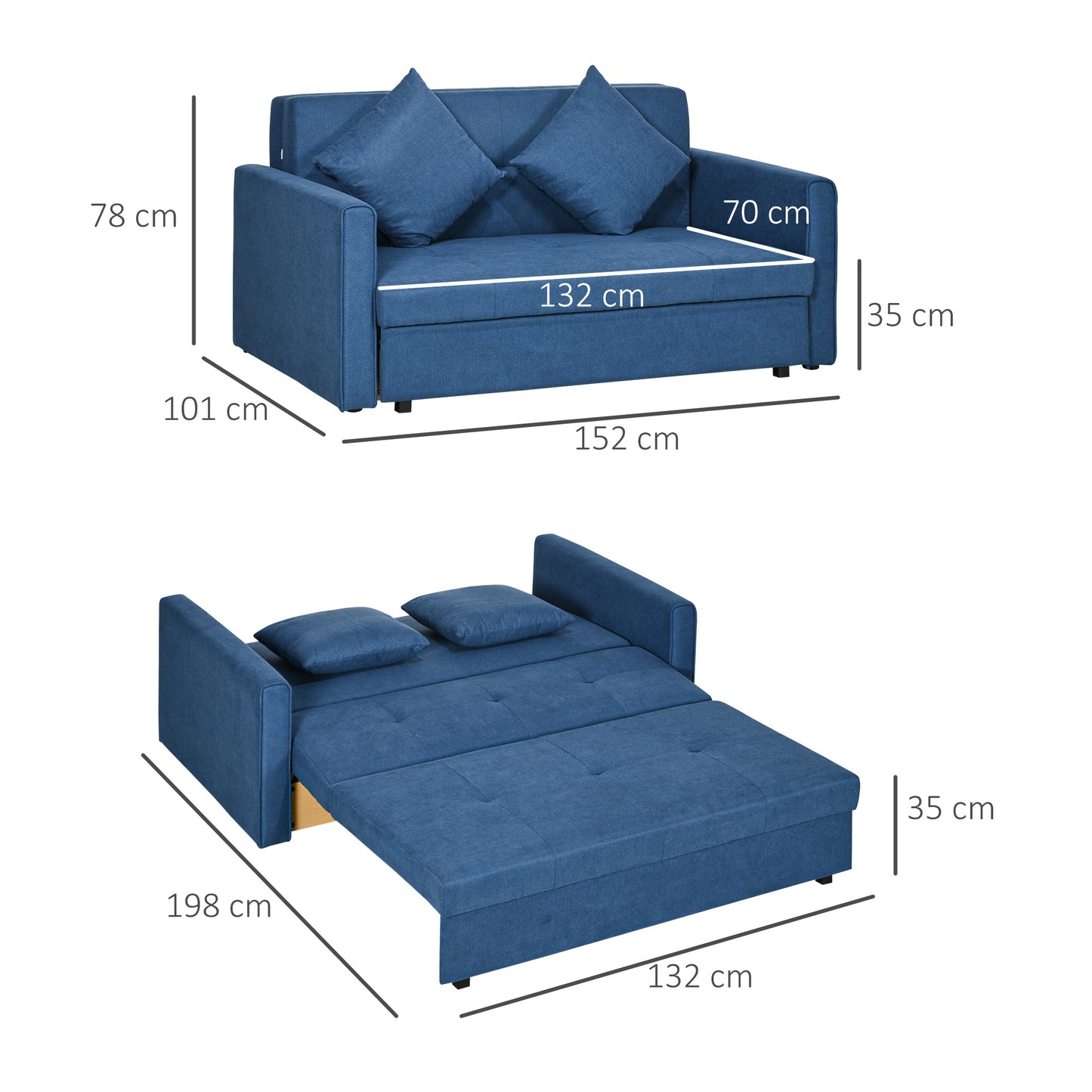 2 Seater Sofa Bed with Hidden Storage, Pull Out Convertible Bed Settee