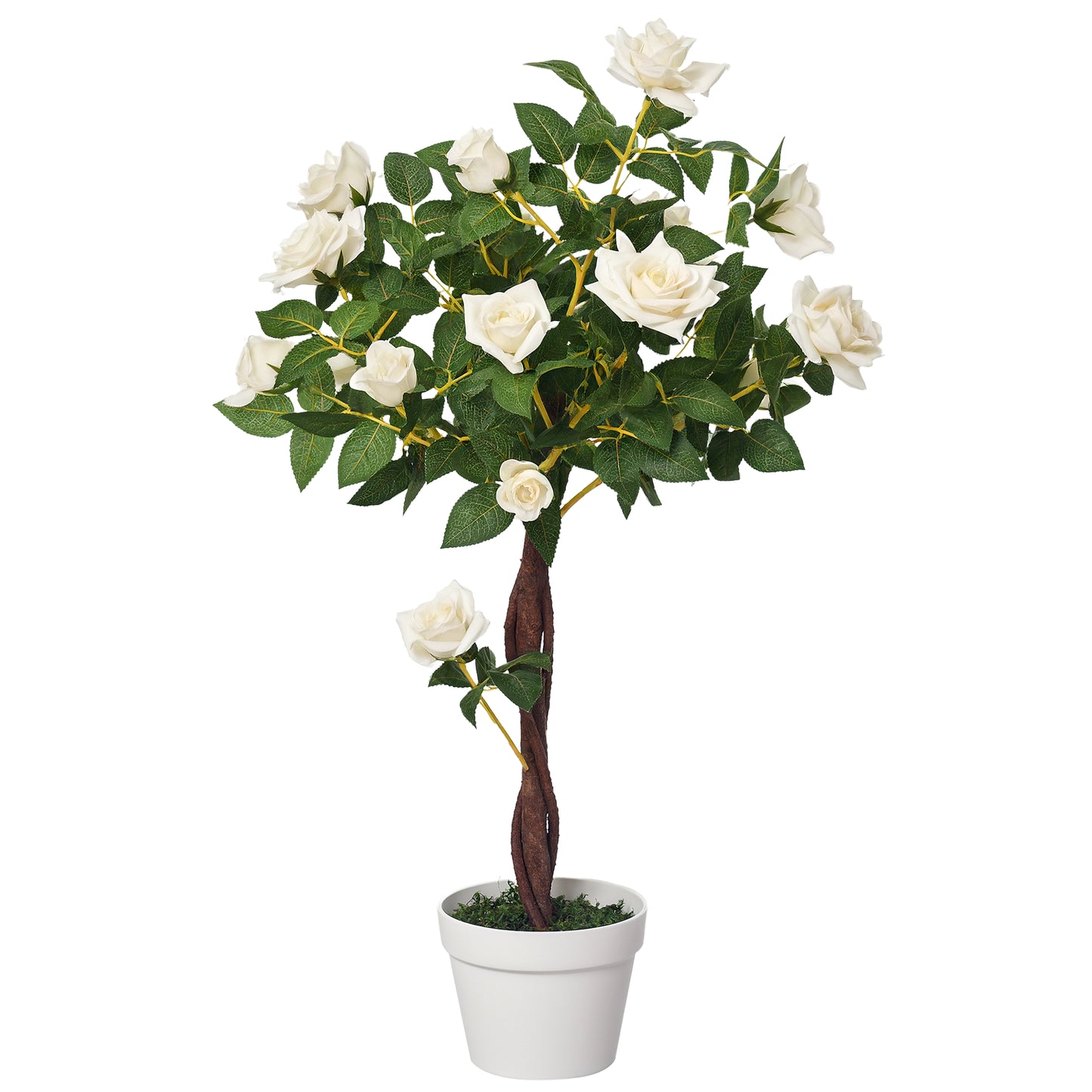 Artificial Plants White Rose Floral in Pot, Fake Plants for Home Indoor Decor, 90cm