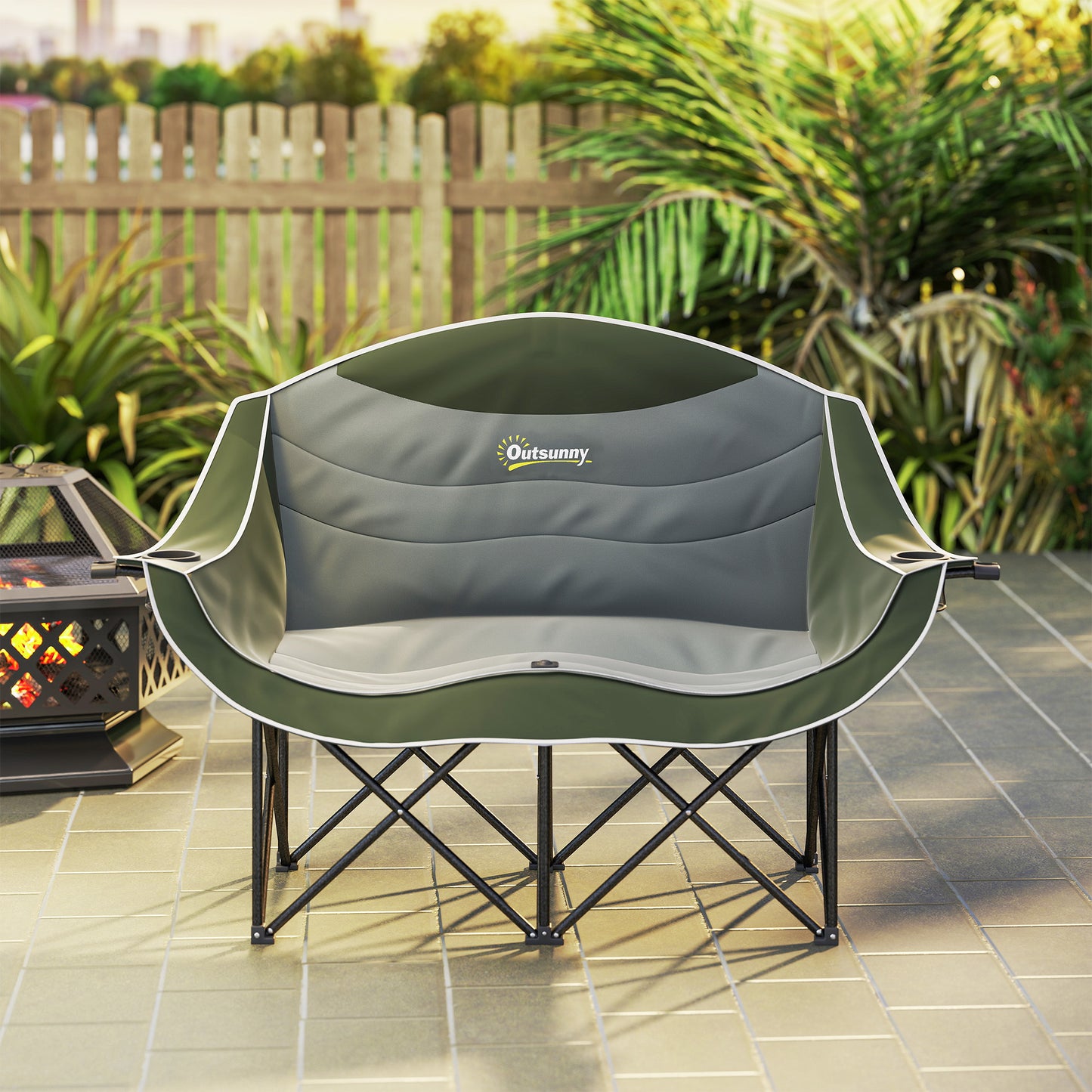 Double Camping Chair for Adults with Armrests, Heavy Duty Oversized Padded Folding Chair with Carry Bag