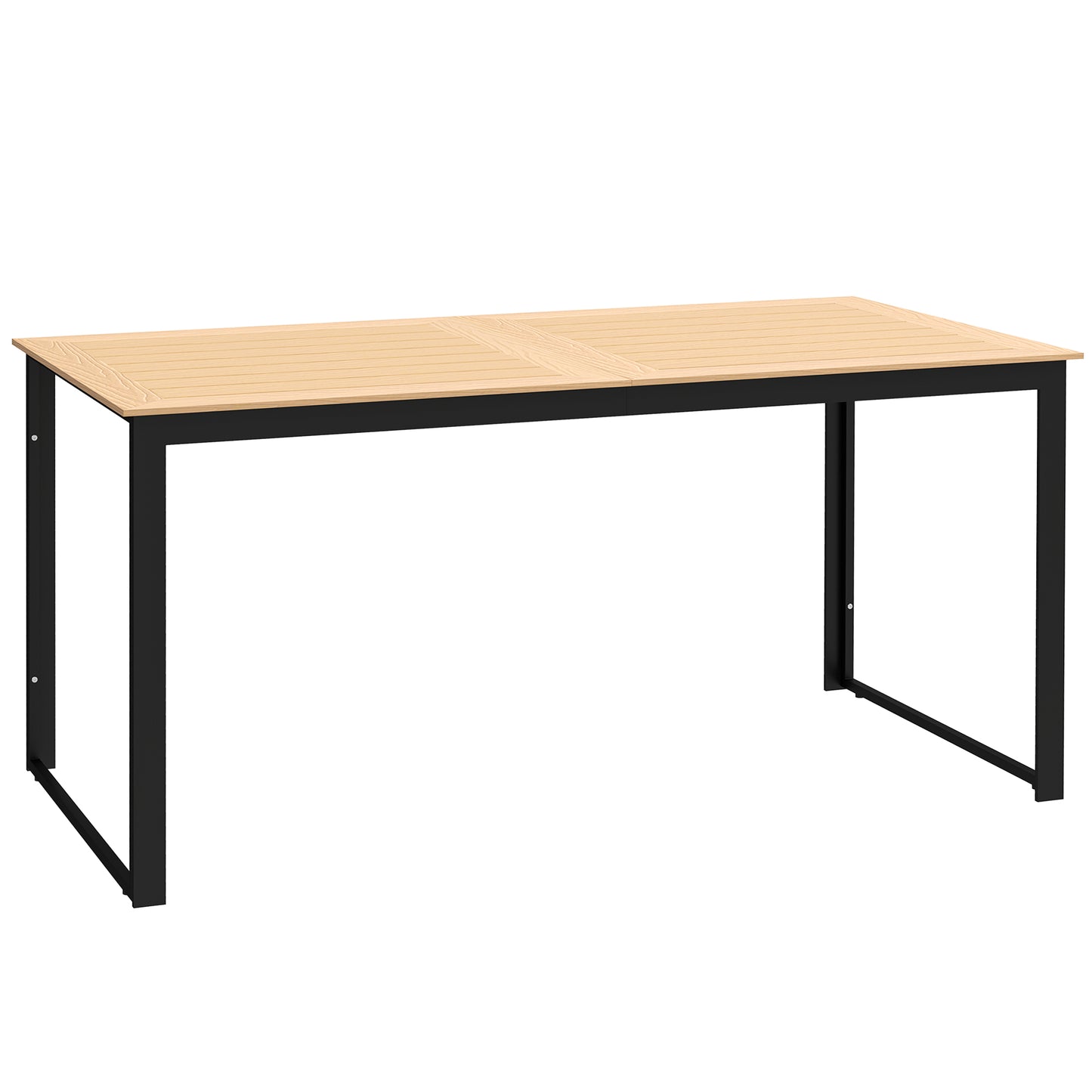 Garden Table for 6 People, 160 x 80 x 75 cm Rectangle Outdoor Dining Table with Slatted Top, Metal Frame, for Balcony, Deck