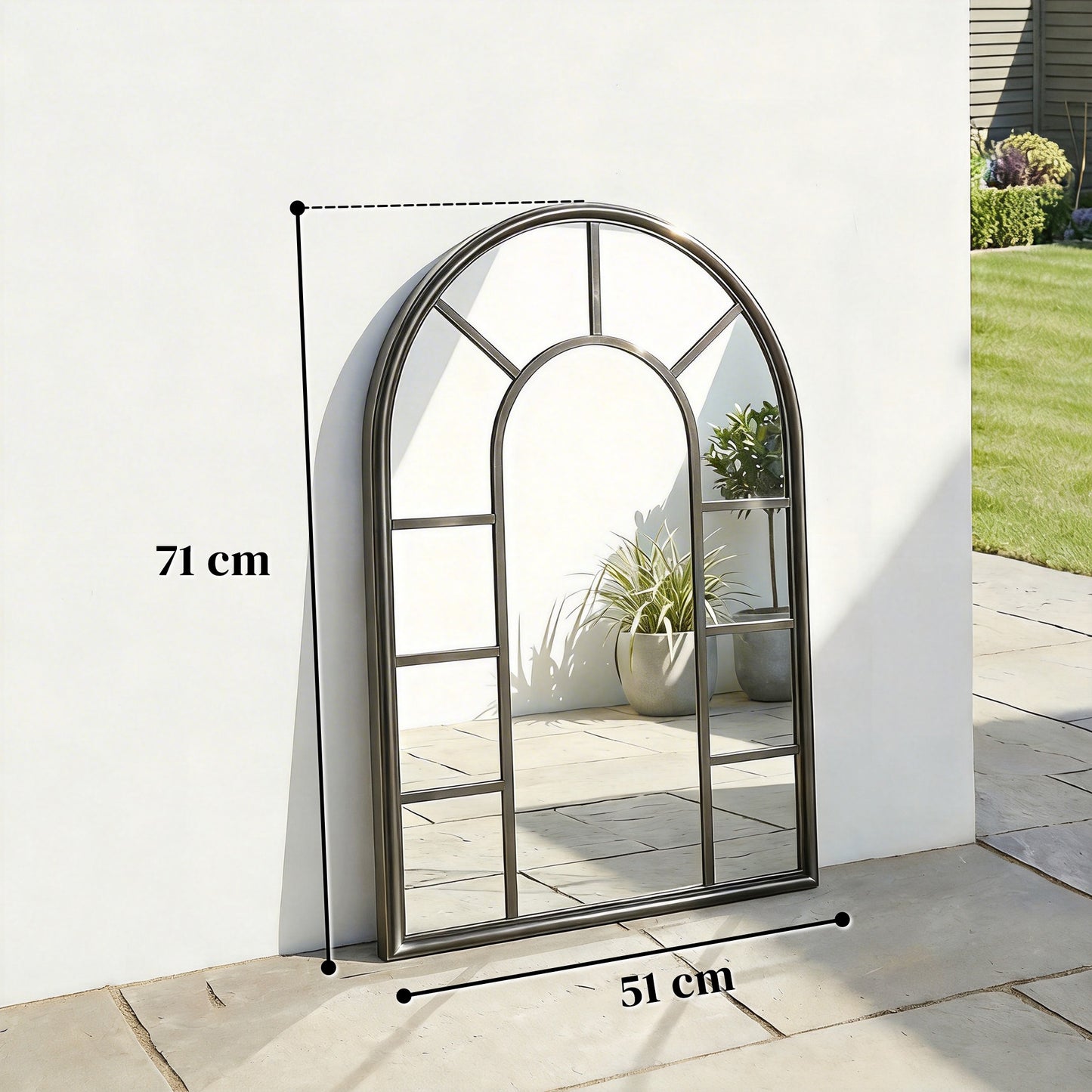 Arched Mirror, Shatterproof Acrylic Windowpane Wall Mounted Mirror with Robust Metal Frame, 71 x 51 cm, Black