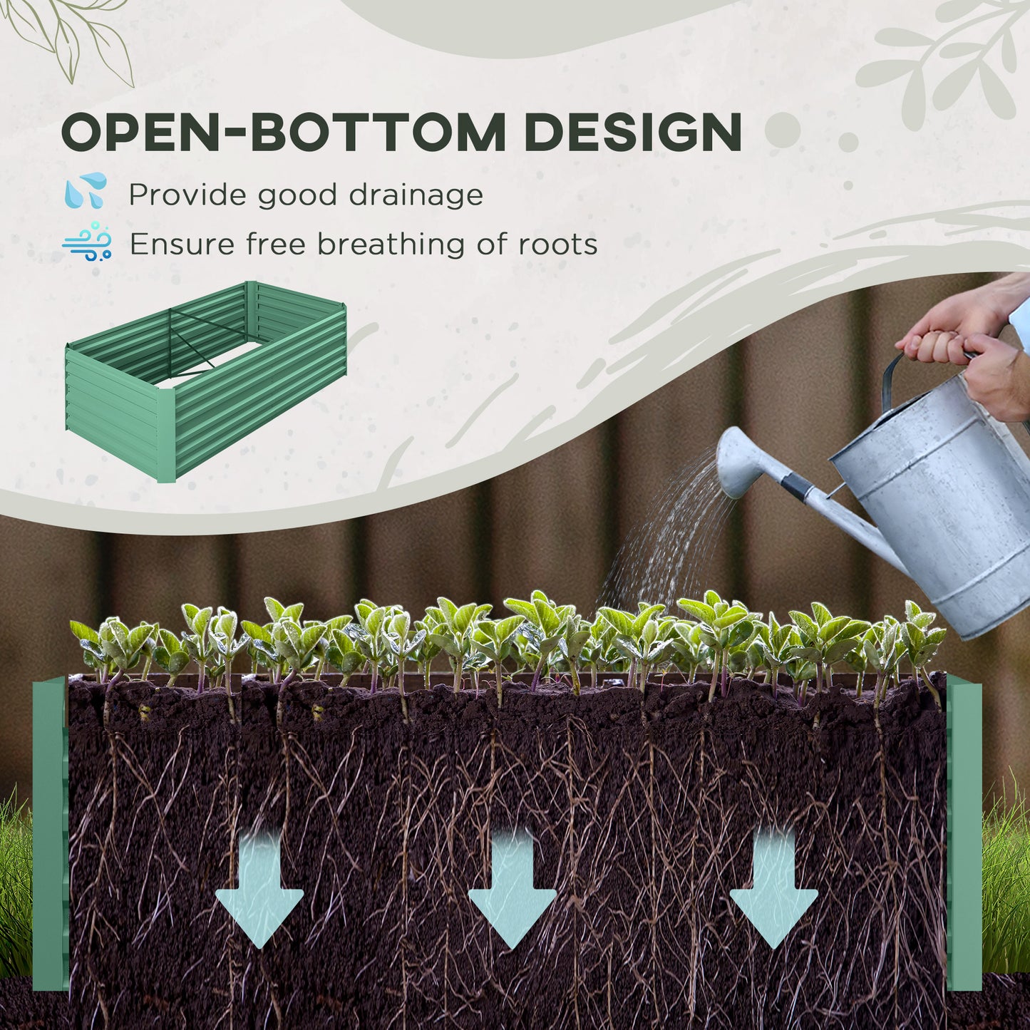 Raised Beds for Garden, Galvanised Steel Outdoor Planters with Multi-reinforced Rods, 180 x 90 x 59 cm, Light Green