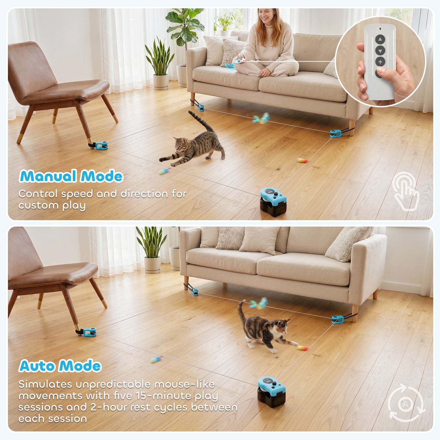 Interactive Cat Toy for Indoor Kittens & Adult with Adjustable Speed, DIY Track & Mouse Sound