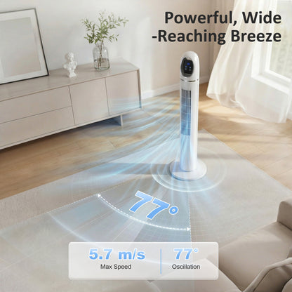 Tower Fan for Bedroom, Standing Floor Fan with Oscillating, 3 Modes, 3 Speeds, 24 Hour Timer, White
