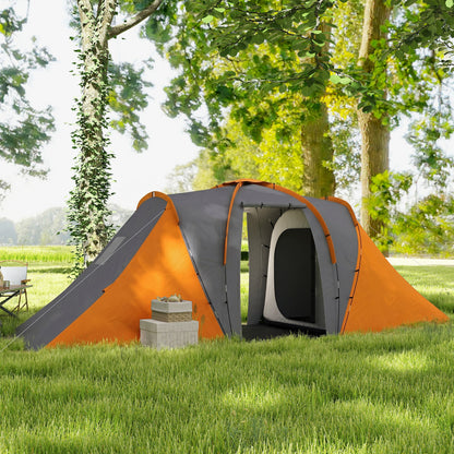 Large Camping Tent Tunnel Tent with 2 Bedroom and Living Area, 2000mm Waterproof, Portable with Bag for 4 Man, Orange