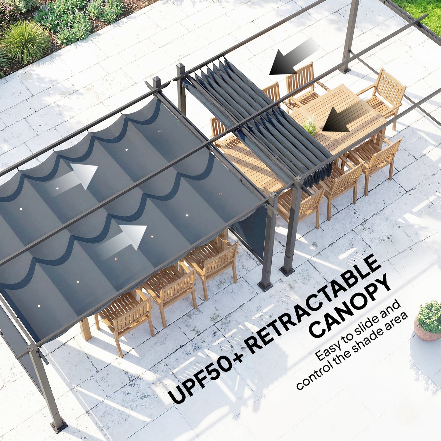 4 x 3 m Garden Pergola with Retractable Roof Canopy and Roll-Up Sides, Outdoor Gazebo Pergola Kit, Dark Grey