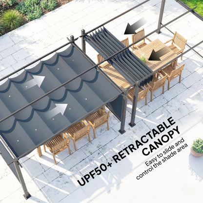 4 x 3 m Garden Pergola with Retractable Roof Canopy and Roll-Up Sides, Outdoor Gazebo Pergola Kit, Dark Grey