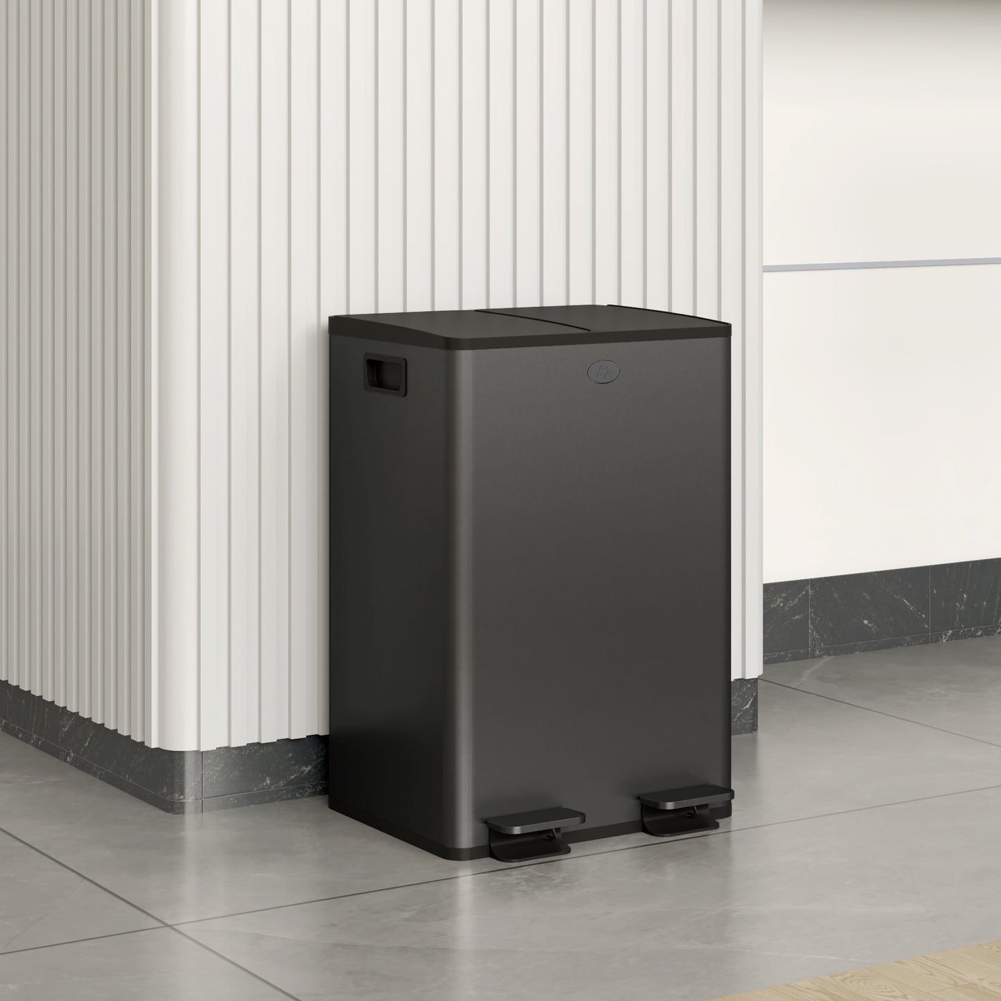 56L Dual Compartment Stainless Steel Bin, with Deodoriser Holders - Black