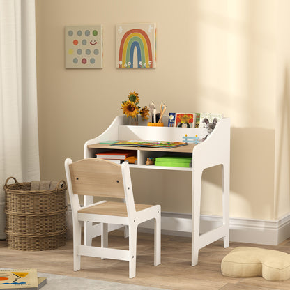 Kids Desk and Chair Set, Children Study Table with Storage and Shelves for Study Room, Gift for 3-8 Years, Natural