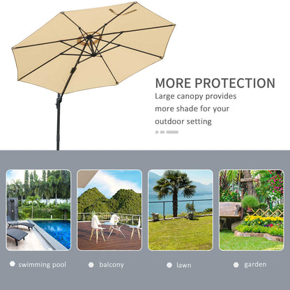 Round Umbrella Parasol with Tilt 360° Rotation and Hand Crank Cross Base - Beige