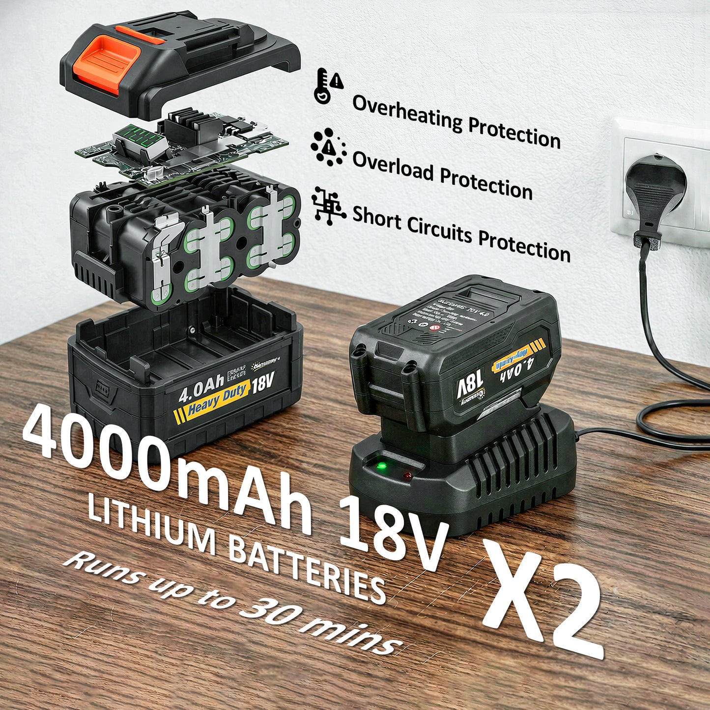 Leaf Blower Cordless with 2 x 4000mAh Batteries & Charger, 36V Lightweight Garden Blower with 1000W Brushless Motor