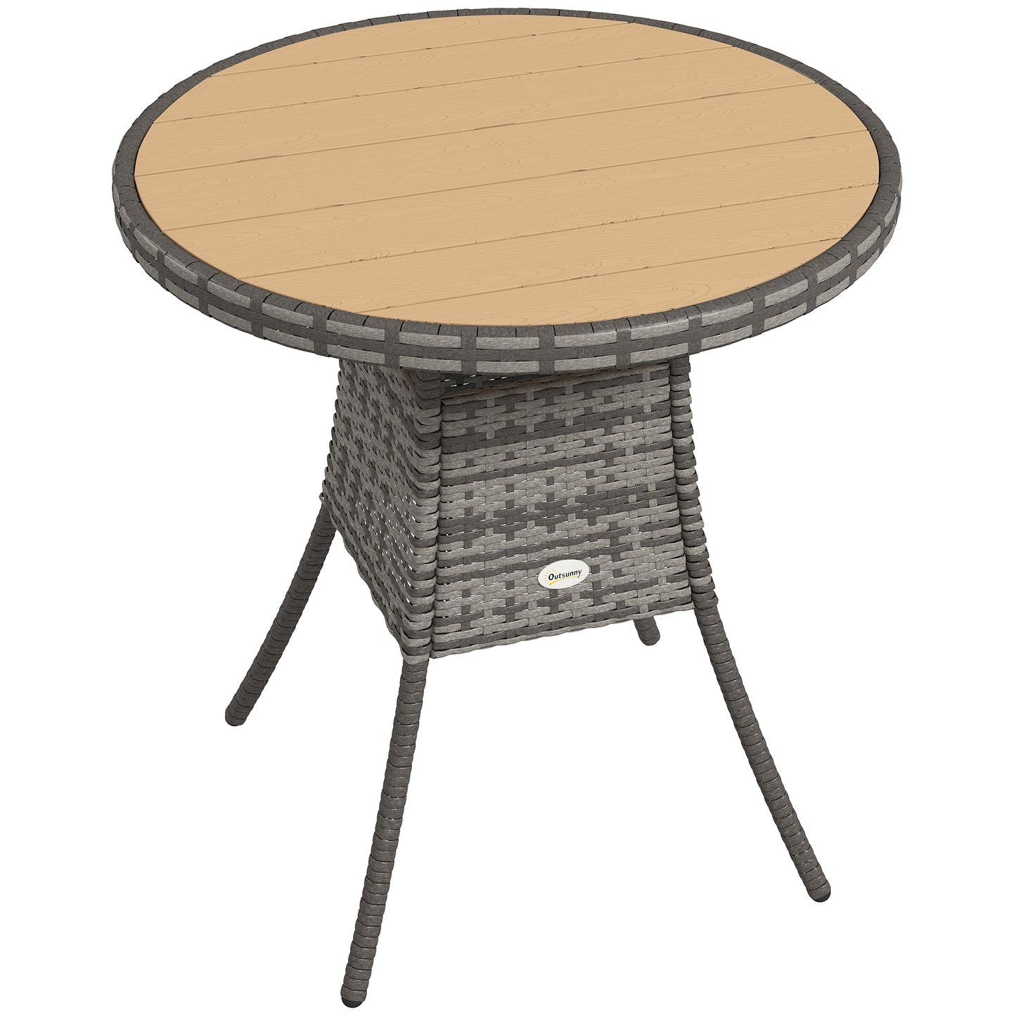 70 cm Wood-Effect Rattan Garden Table - Natural Wood Finish
