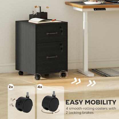 Rolling File Cabinet with 2 Drawers, Mobile Filing Cabinet with Hanging File Folder for Letter Sized Documents, Black