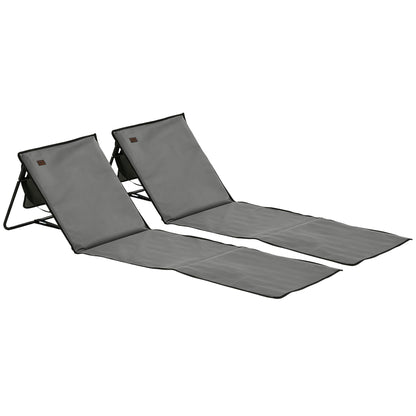 Set of 2 Foldable Garden Beach Chair Mat, Outdoor Sun Lounger Seats with Adjustable Back, Magazine Pocket, Carry Strap