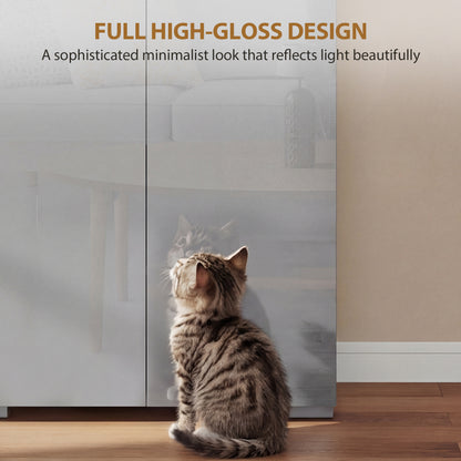180 cm Tall Kitchen Cupboard, Pantry Storage Cabinet with Soft Close Doors and Adjustable Shelves, High Gloss Grey