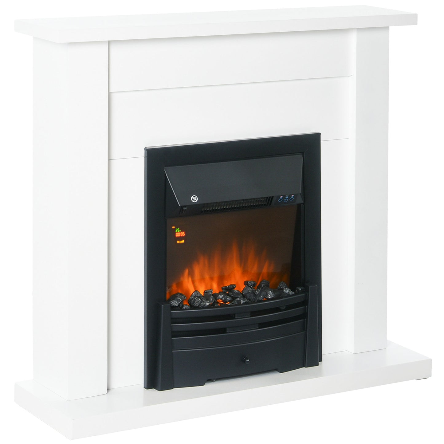 40" Electric Firplace Suites & Mantelpiece w/LED Flames Remote Marble Stone Modern Curved Surround Intelligent Safe Adjustabl