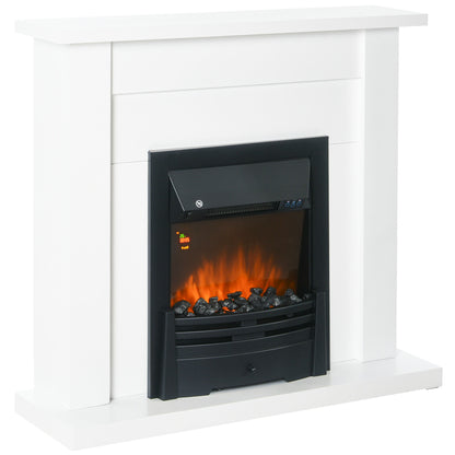 40" Electric Firplace Suites & Mantelpiece w/LED Flames Remote Marble Stone Modern Curved Surround Intelligent Safe Adjustabl