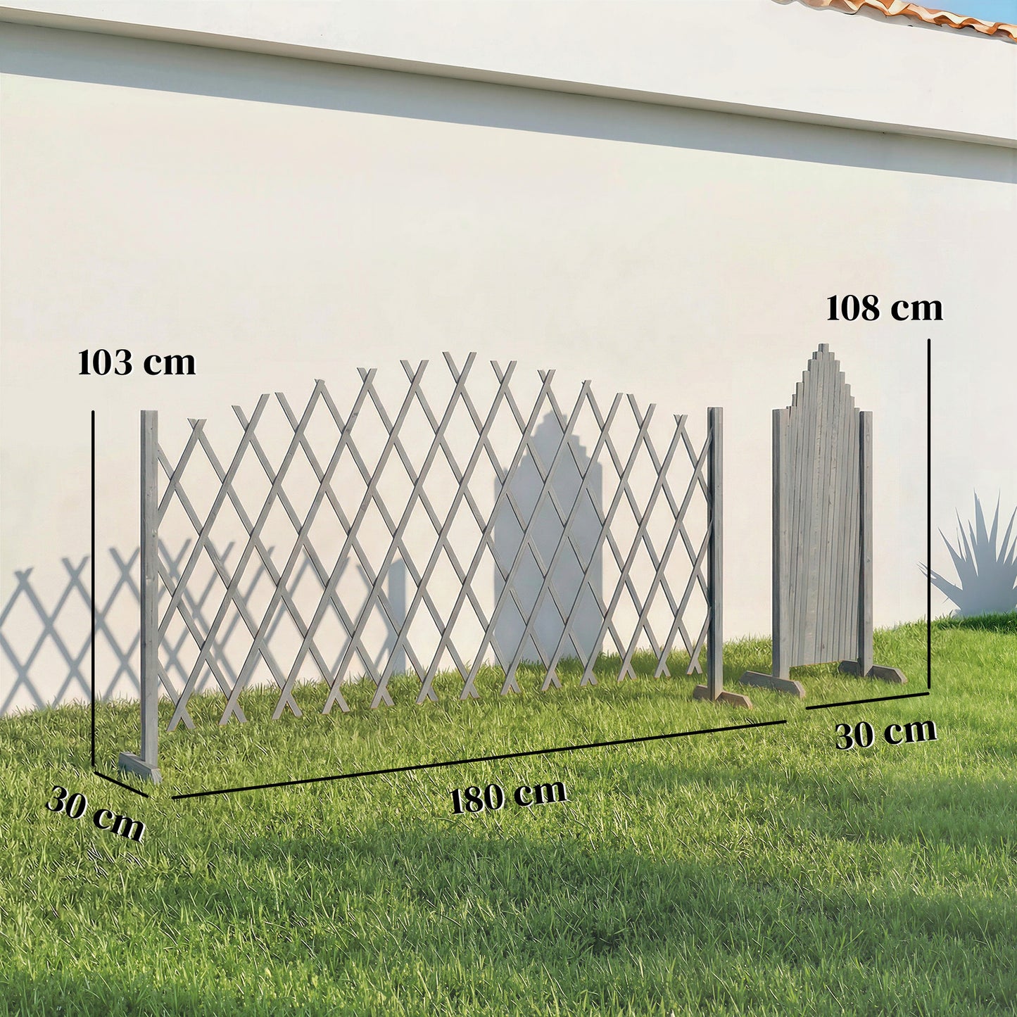 2 Pack Expanding Fence Panels, Wooden Freestanding Garden Fence with Stable Feet, 180 x 30 x 103cm, Dark Grey