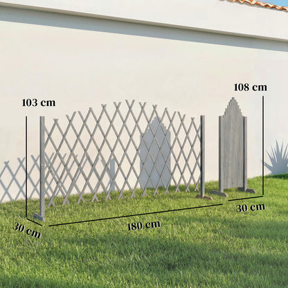 2 Pack Expanding Fence Panels, Wooden Freestanding Garden Fence with Stable Feet, 180 x 30 x 103cm, Dark Grey