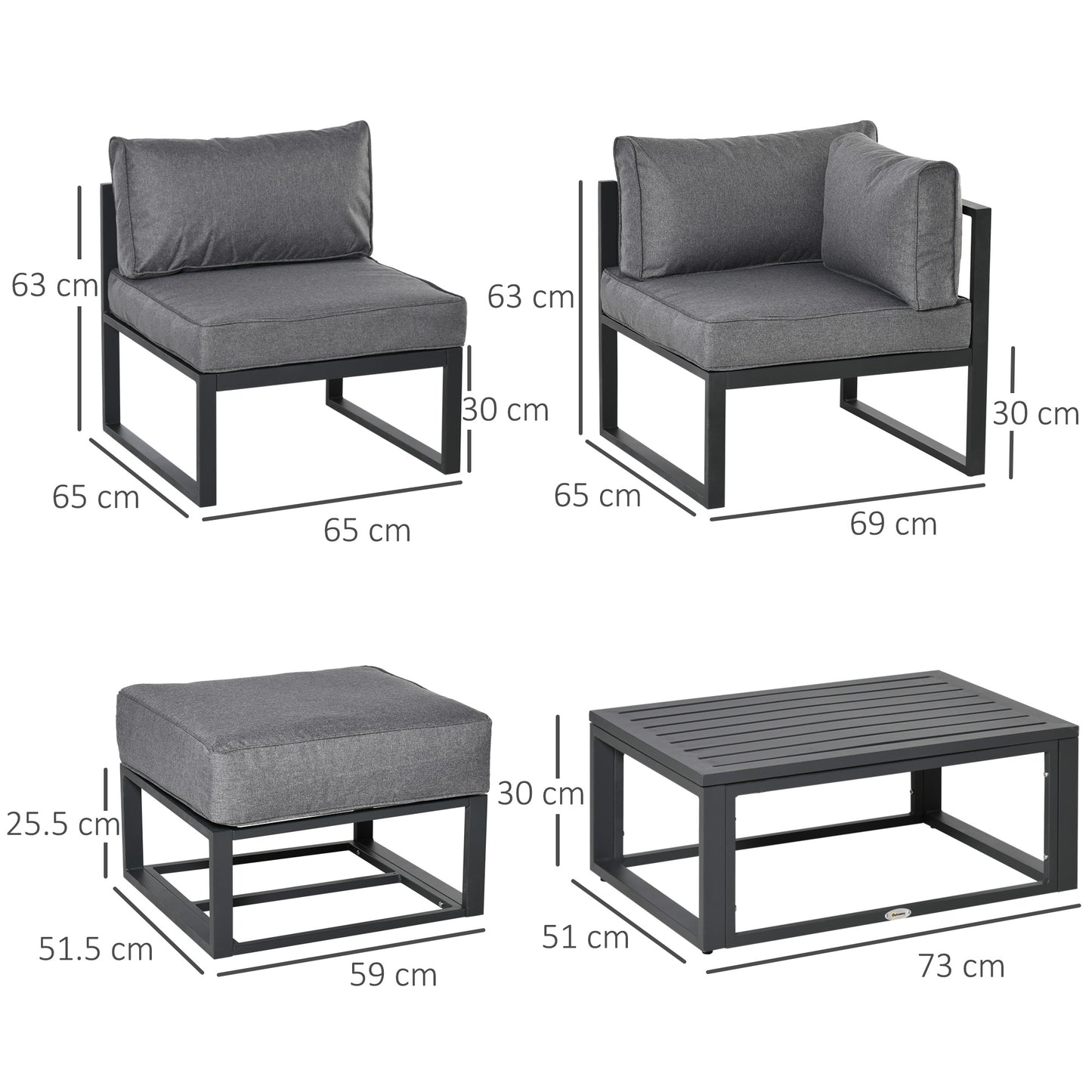 6 Piece Outdoor Couch, Sectional Sofa Set with Aluminum Patio Conversation Furniture, Grey