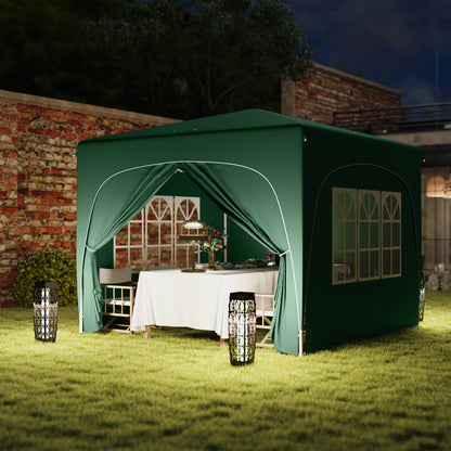 3 x 3m Pop-Up Gazebo Shelter, with Accessories - Dark Green
